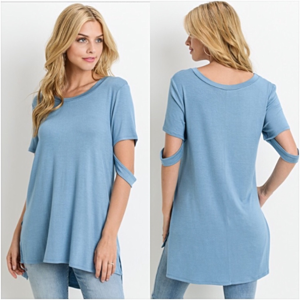 📍SALE Indigo Strappy Skeeve Hi Low Tee Top SML - Picture 2 of 5